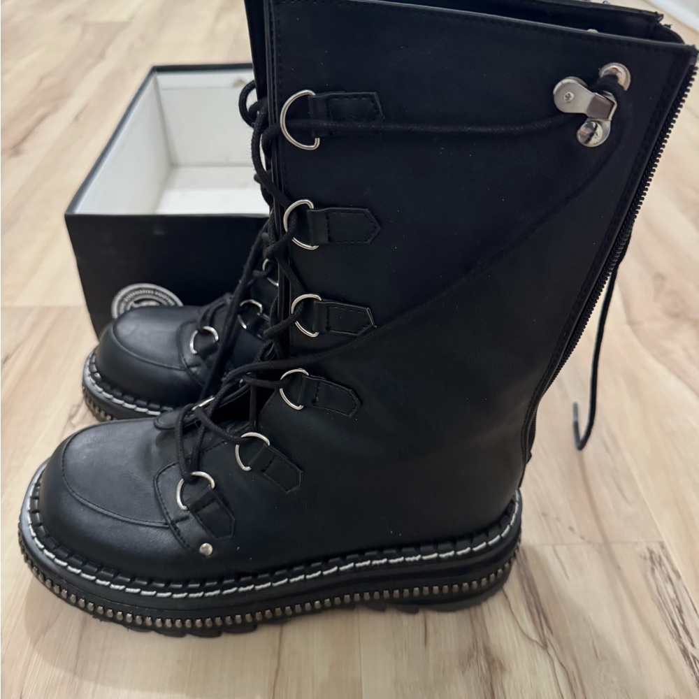 Gothic Zipper Platform Punk Lace Up Mid Calf Boots - Picture 10 of 13